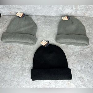 Compass Set of 3 Warm acrylic beanies adults 2‎ grey 1 Black  (All 3 Included)